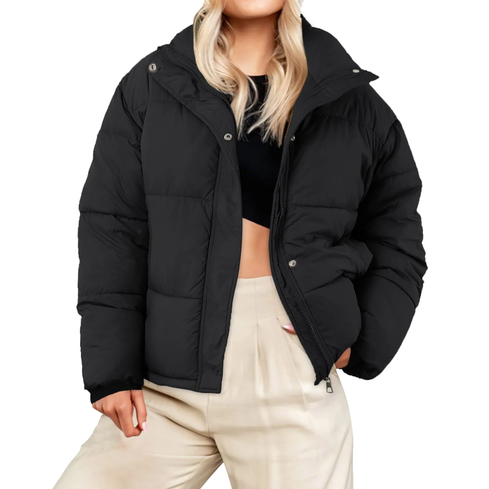 Winter Warm Thick Short Parkas Women Korean Stand Collar Cotton Padded Coats Female Zipper Up Puffer Down Jacket Woman