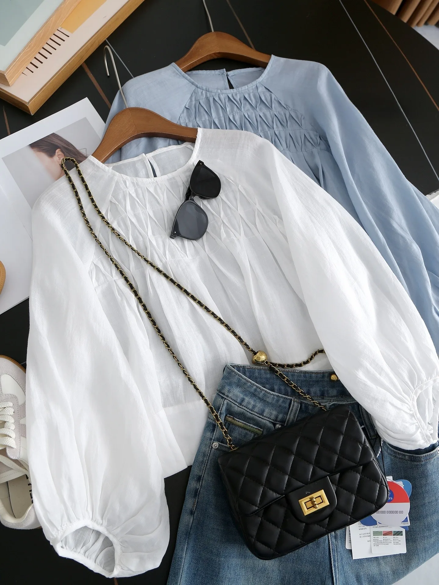 

Anti-Aging 00% Flax Lantern Sve irt Women's Puffy Doll Top Sun Protection Loose Fit Long Sve round Ne Summer irt