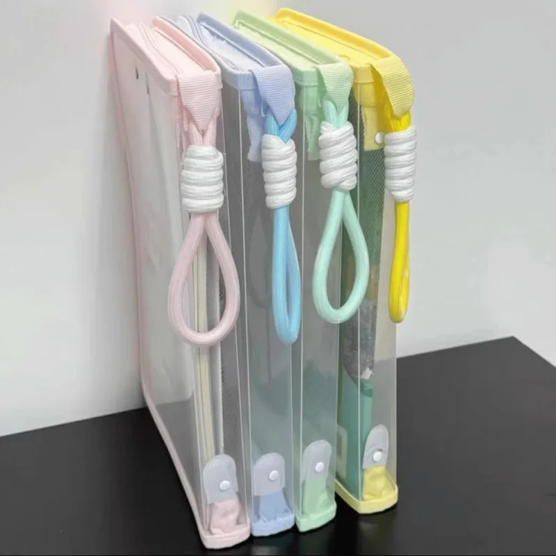 File Bag Macaron Transparent A4 Can Hold Textbook Zipper-style Student Handheld Thickened Waterproof Storage Bag