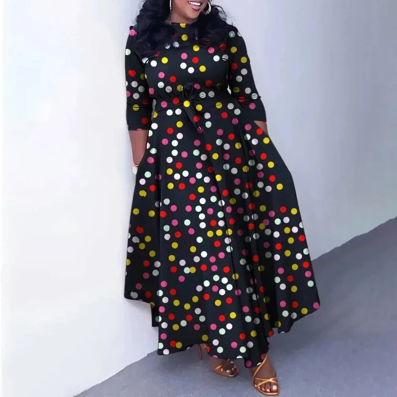 S-3XL African Party Dresses for Women Dashiki Ankara Evening Gown Elegant 2024 Spring Fashion African 3/4 Sleeve Long Maxi Dress