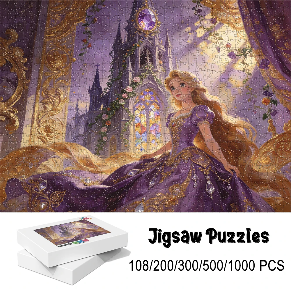

Wooden Rapunzel Stained Glass Castle Jigsaw Puzzle 108/200/300/500/1000pcs, Color Box - Fairy Tale Floral Art Puzzle