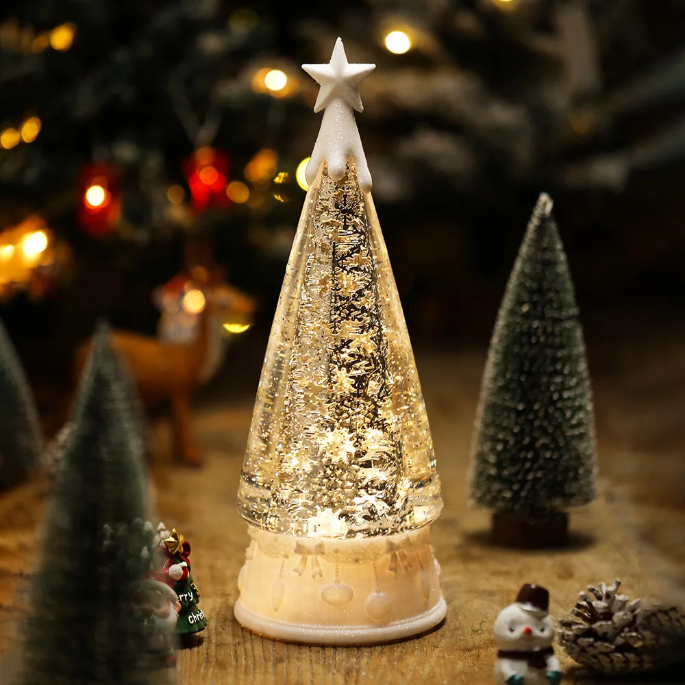 Rotating Snow Christmas Tree Craft Desktop Ornament Creative Tabletop Decoration Birthday Xmas Gift