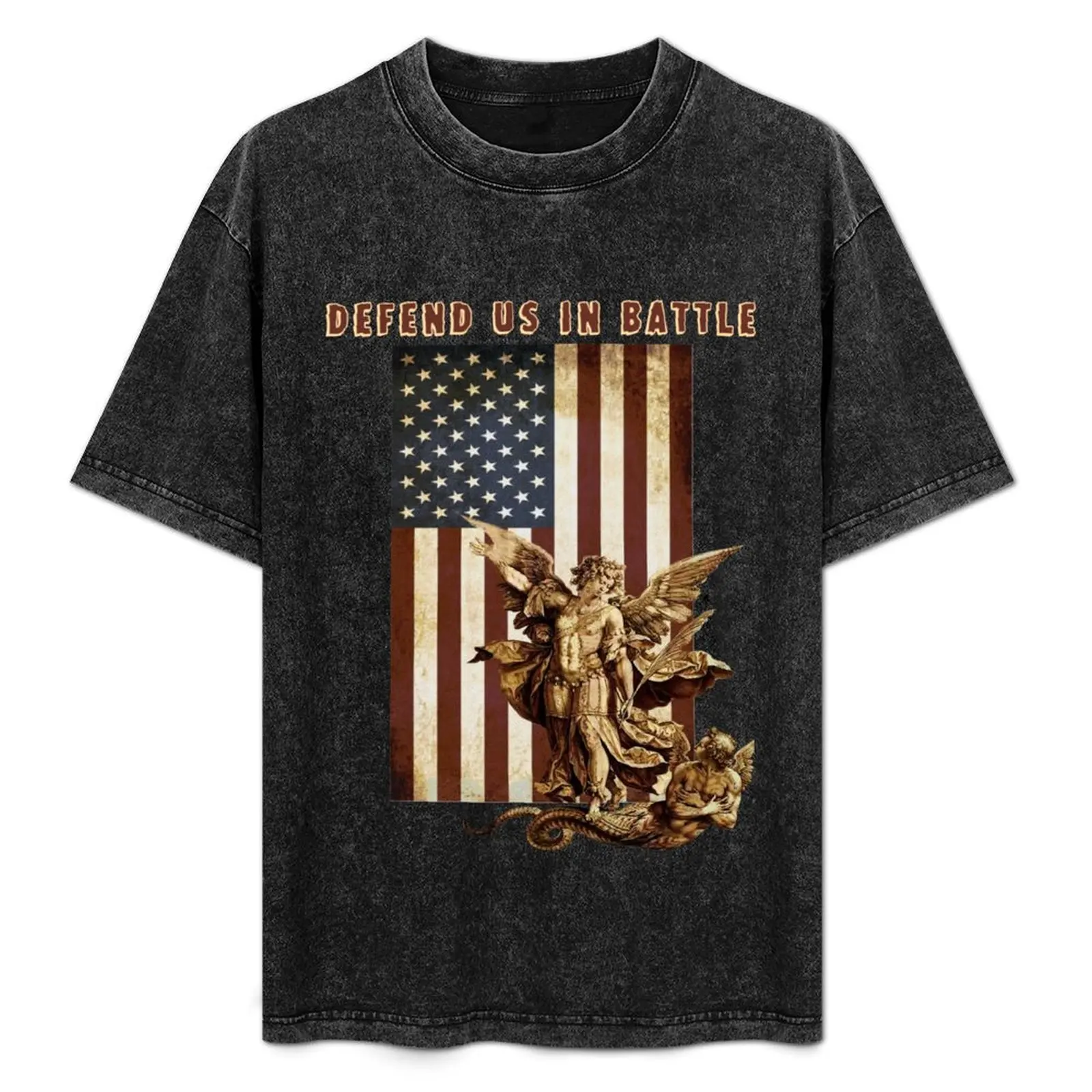 

St Michael the Archangel Angel Catholic Saint United States Flag US T-Shirt blanks sublime anime shirts men