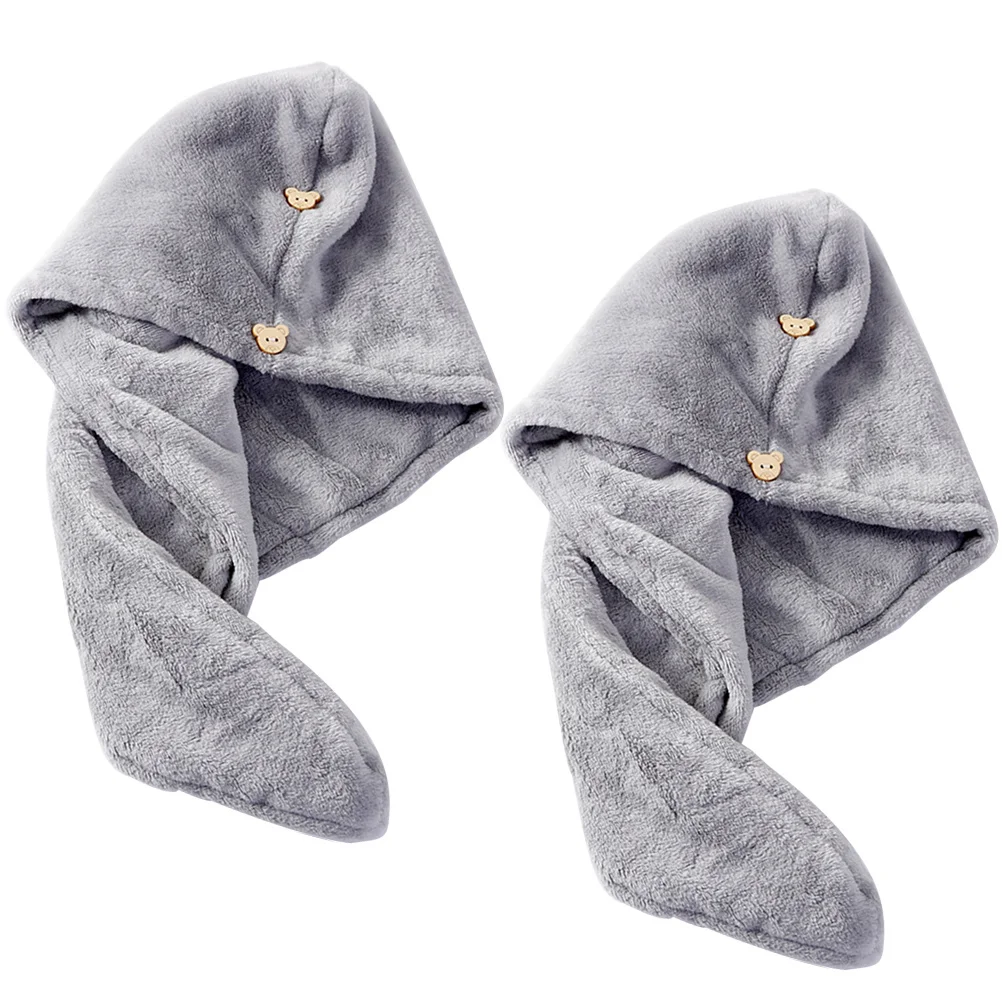 2 قطعة التفاف الشعر العملي زر تصميم منشفة التجفيف السريع للشعر الرطب المرجان الصوف غطاء الاستحمام رئيس التفاف منشفة