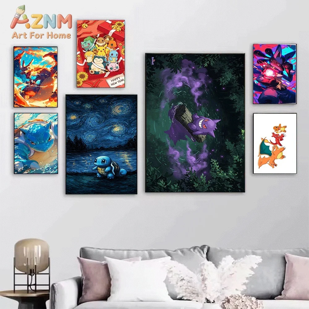 AZNM Bulbasaur Grass‑Type Anime Creature Green Energy Vortex Scene Canvas Wall Print, Pokemon Game Art Poster, Unframed Canvas