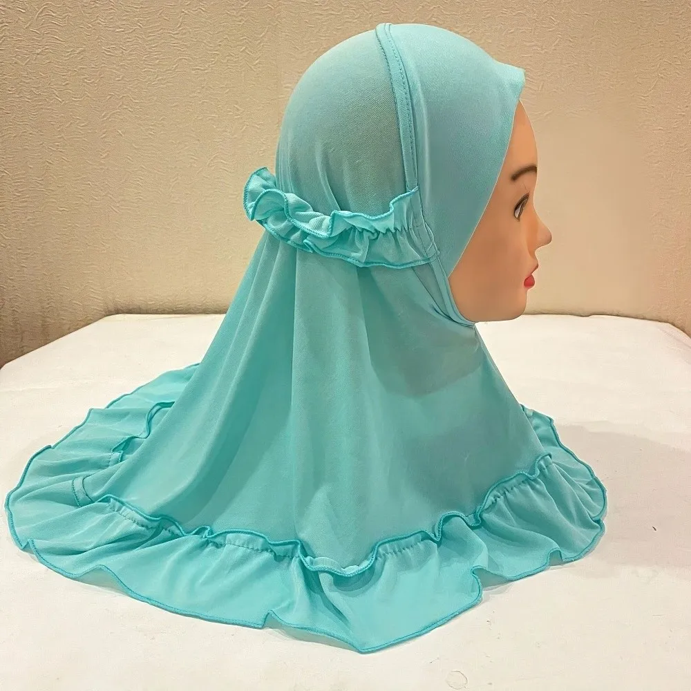 Elegant With Crinkles Ruffled Hem Hijab Cute Breathable Girl's Head Scarf Convenient Soft Turban Caps Eid Al-Fitr