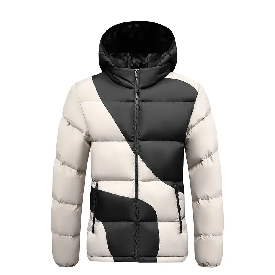 Men Winter Jacket Contrast Color Long Sleeve Male Down Coat Thicken Warm Hooded Lightweight Comfortable Man Outerwear