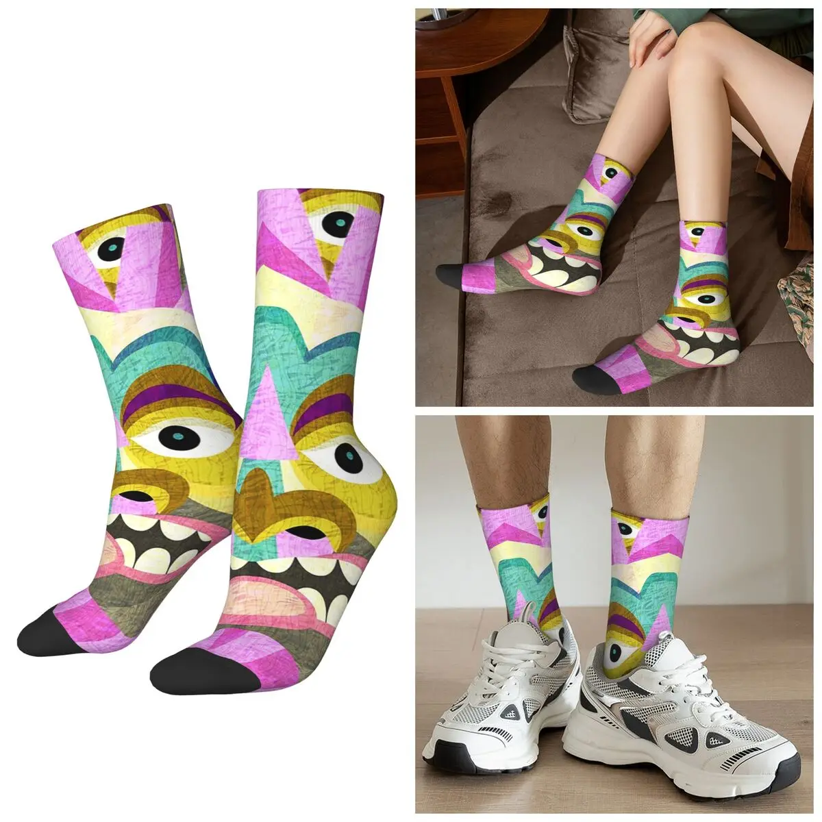 

Всесезонные носки с мультяшными племенными масками и тотемными узорами, спортивные носки средней длины в стиле Харадзюку, высококачественные носки для мужчин и женщин