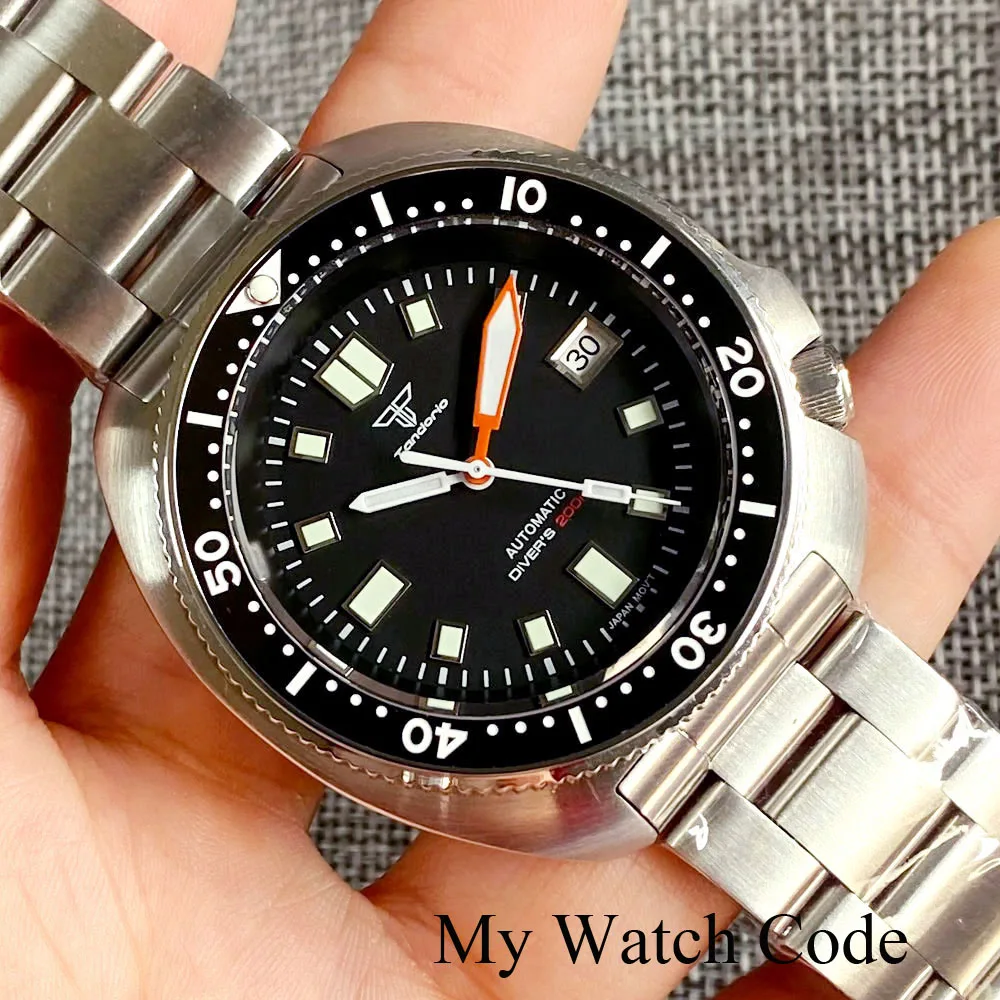 Tandorio NH35 PT5000 Captain Water Resistant 200M Dive Mechanical Watch Men Orange Hand Sapphire Glass Top Luxury 120clicks 44mm