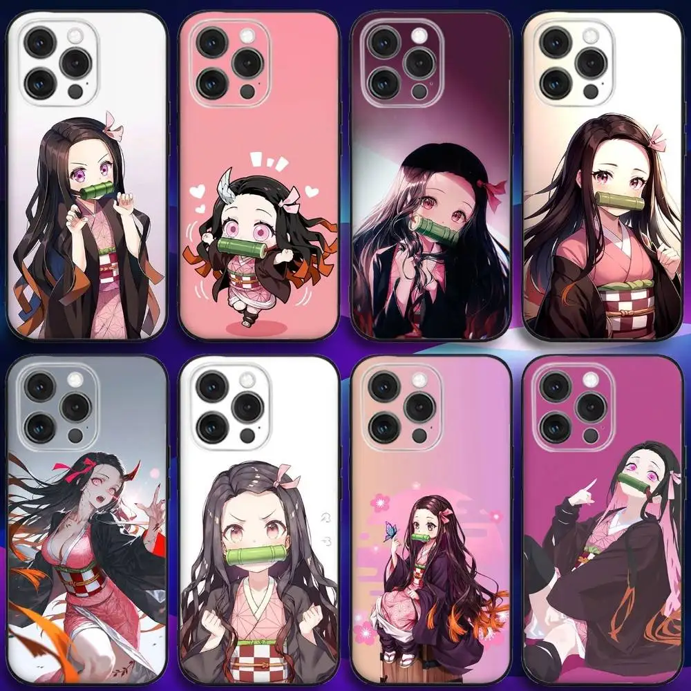 

D-Demon N-Nezuko Slayer Phone Case For iPhone 16e,16,15,14,13,12,11,Pro,X,XS,Max,XR,Plus,Mini Soft Black Cover