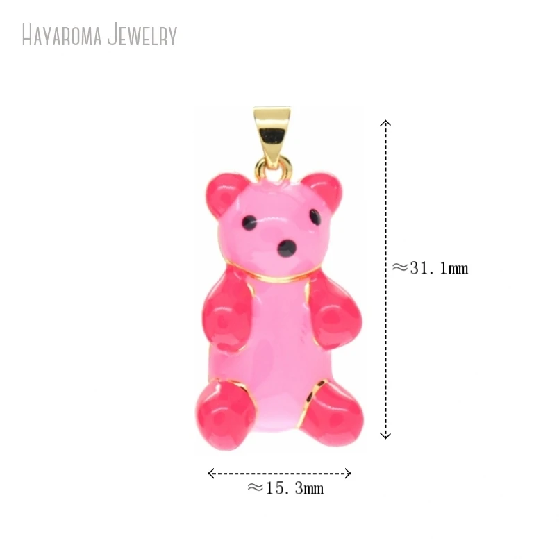 

5Pcs Wholesale Metal Enamel Bear Animal Jewelry Gold Color Hot Pink Copper Pendant