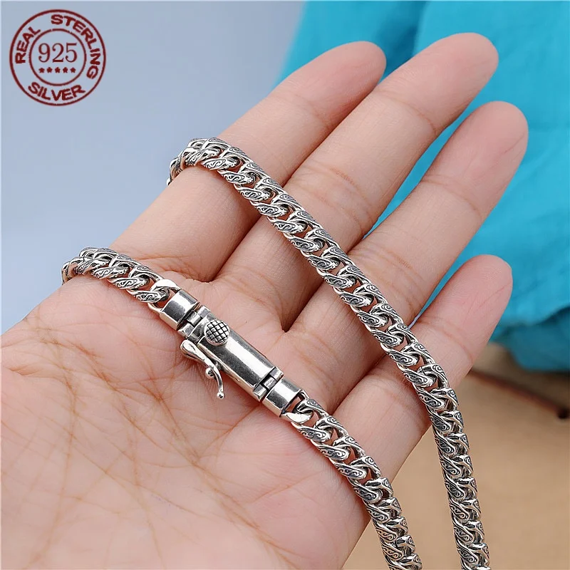 

New Fashion 100% S925 Silver Jewelry Peace Pattern 5MM Vintage Personality Men's and Women's Necklaces Fashion Trend Jewelry