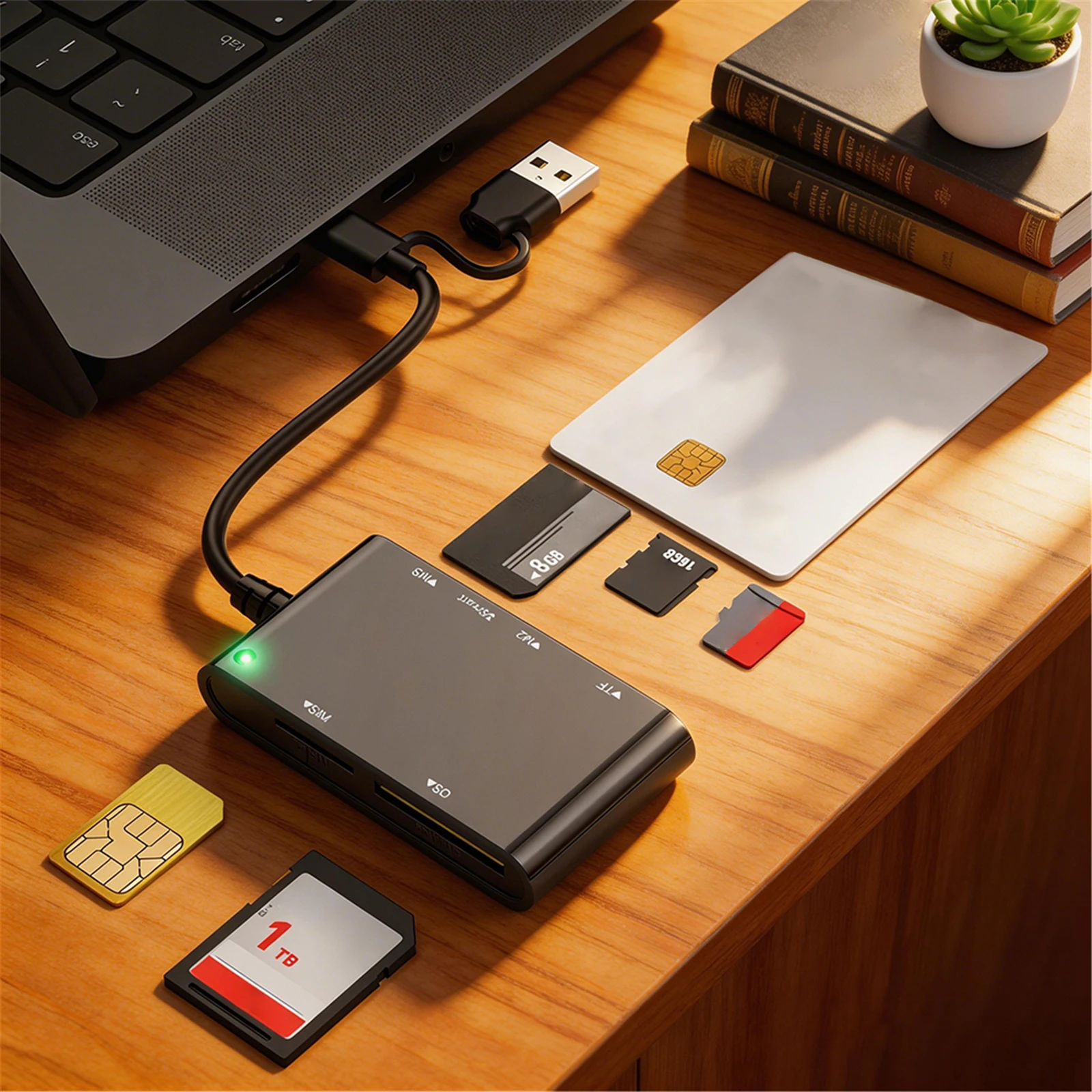 

Multifunctional 6-in-1 Smart/MS/M2/TF/SIM/SD Card Reader for Windows Mac Memory Card Adapter Plug & Play No App Needed