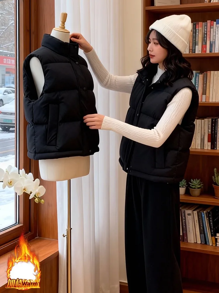 

Faionable Long Sve Thiened Fce Women's ort Jaet Warm Winter Vest Sli Commute Sle Splice Design Zipper Clo...