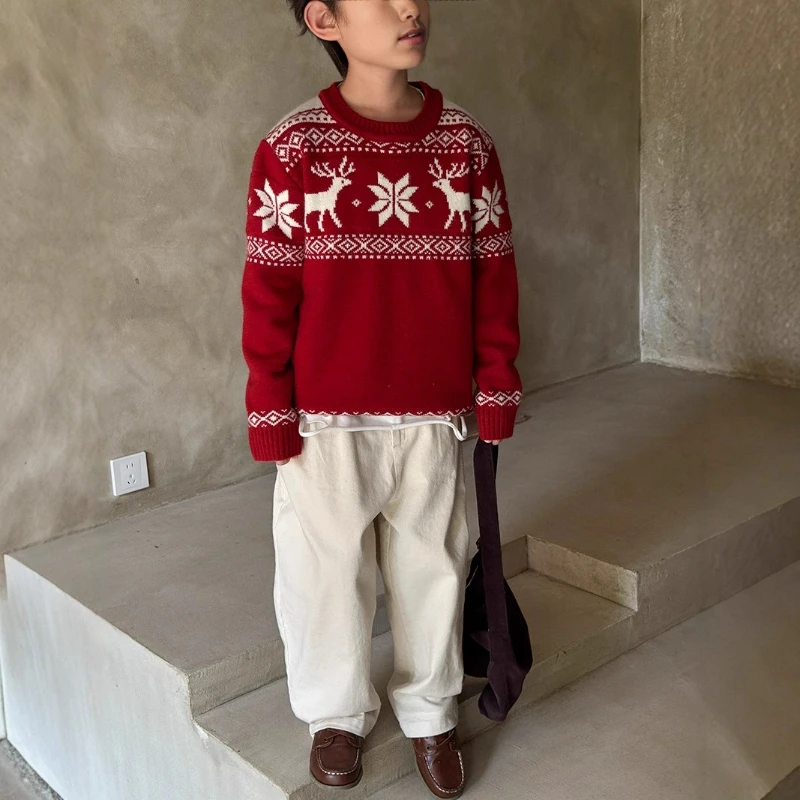 2025 New Winter Thickened Festival Atmosphere Knitted Round Neck Hooded Sweater