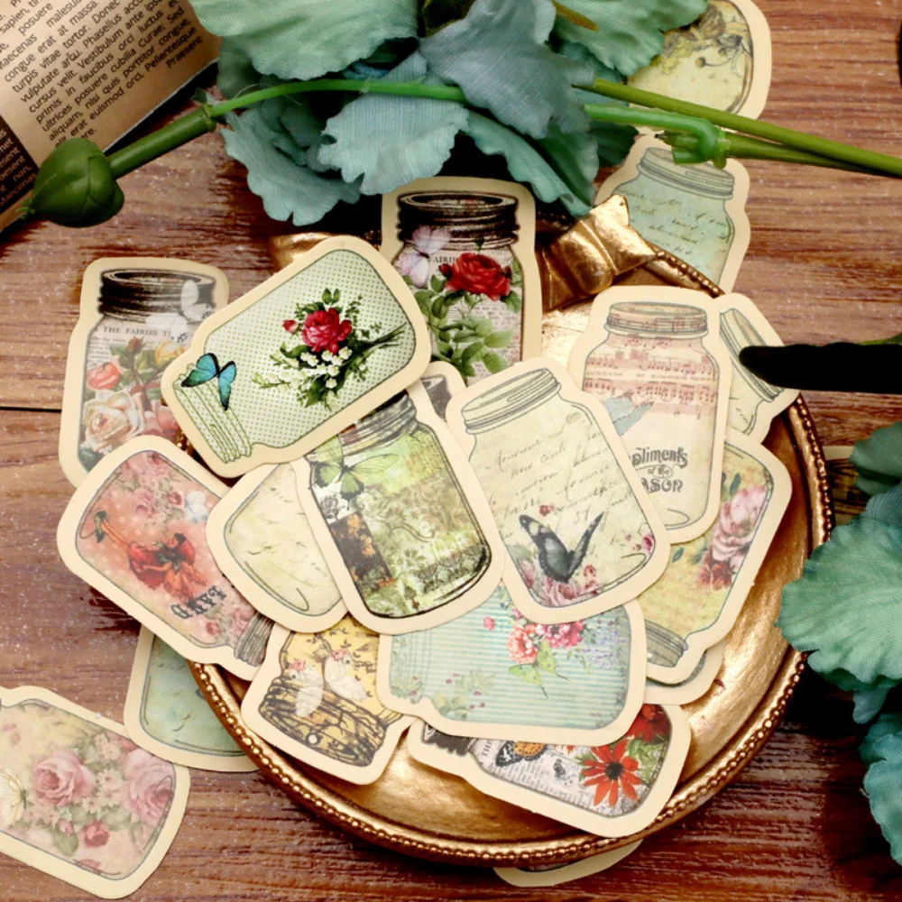 Mr. Paper 46pcs/box Beautiful Flower Stickers  Vintage Bottle Butterfly Hand Account Material Decorative Stationery Stickers