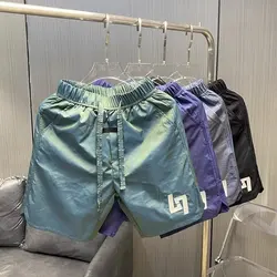 Pantalones cortos deportivos para hombre, pantalón de chándal gráfico coreano, moda urbana, verde, alta calidad, playa, secado rápido, novedad de verano