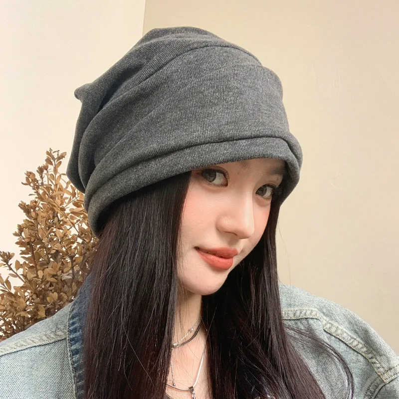 Women Solid Slouch Beanie Hat Korean Style Versatile Casual Winter Warm Stretchy Knit Headwear, Foldable Packable Daily Cap