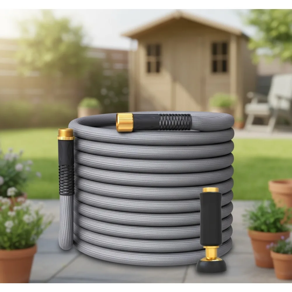 

Flexible Lightweight Garden Hose Kink-Free Durable Heavy Duty Brass Connectors High Pressure Jet Nozzle 50FT for Home Gardening
