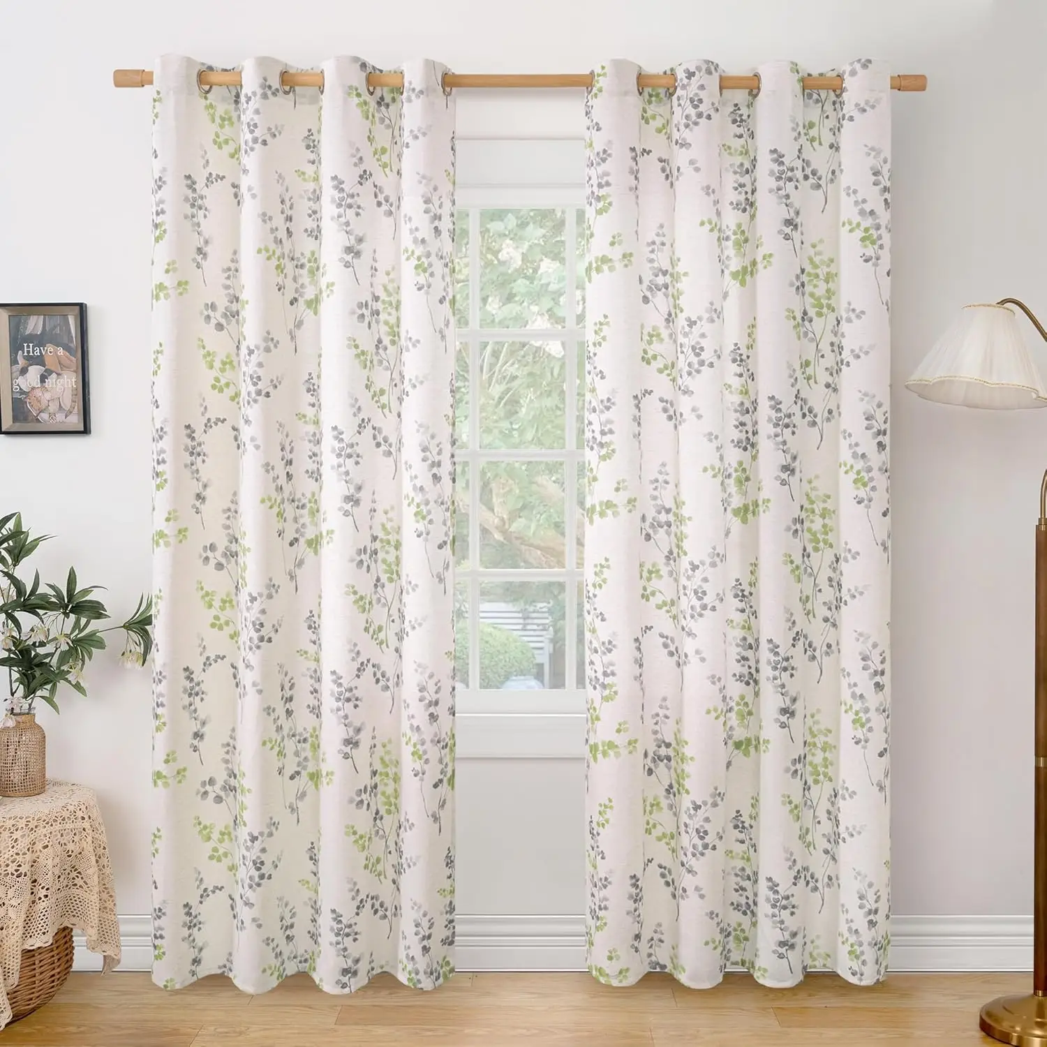 

Sage Green Curtains for Living Room Spring Floral Linen Curtains 84 Inch Length 2 Panels Set Light Filtering Privacy Win