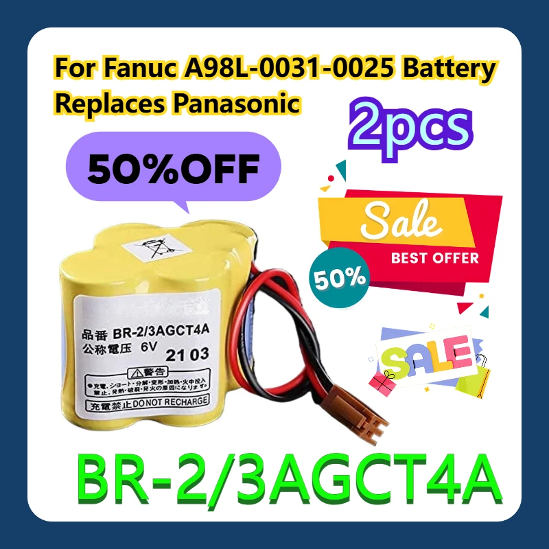 

2pcs For Fanuc A98L-0031-0025 BR-2/3AGCT4A 6V Battery Replaces Panasonic