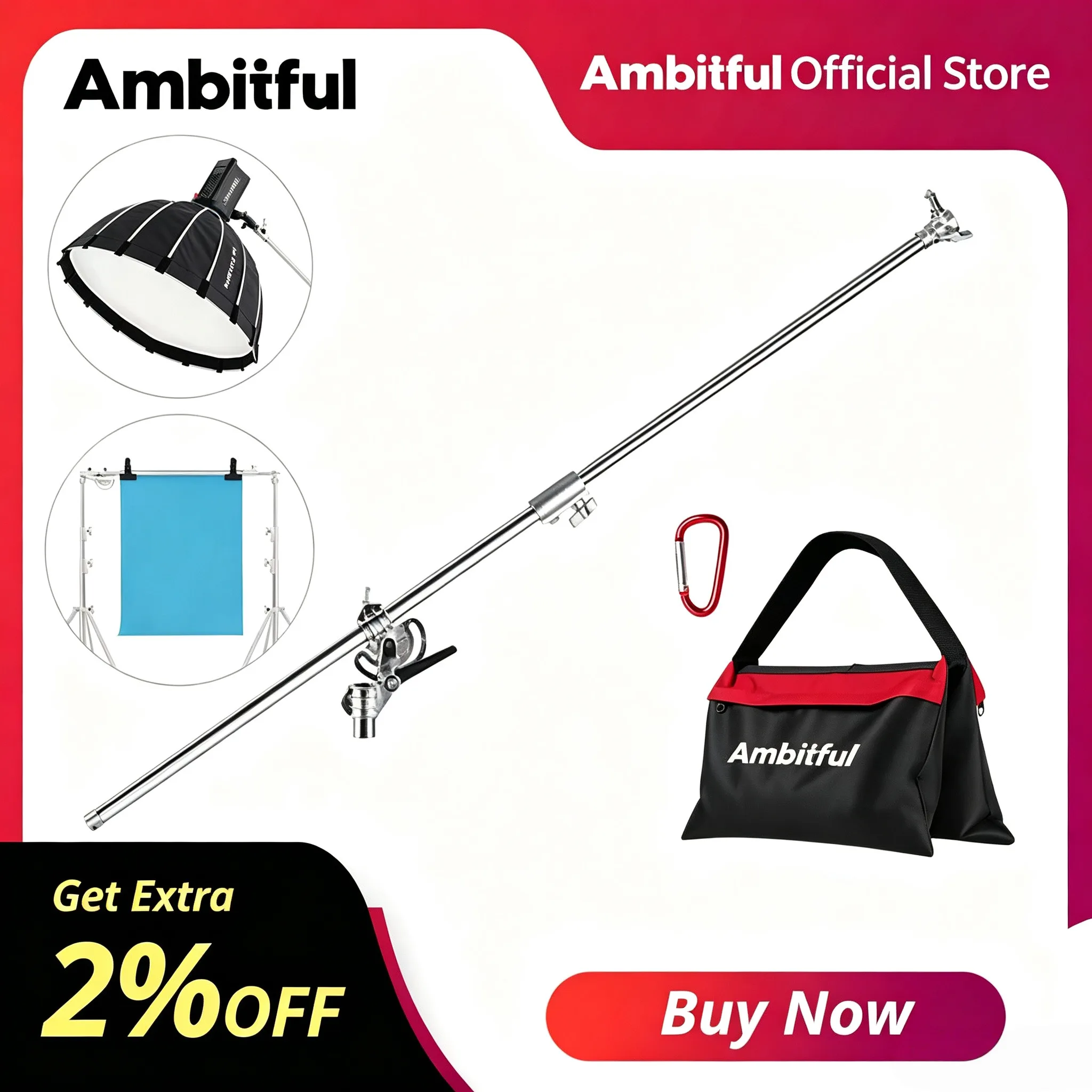 Support de bras articulé en acier inoxydable Ambitful MF-03 150 cm réglable, charge maximale 4 kg, pour support d'éclairage photo et support de fond