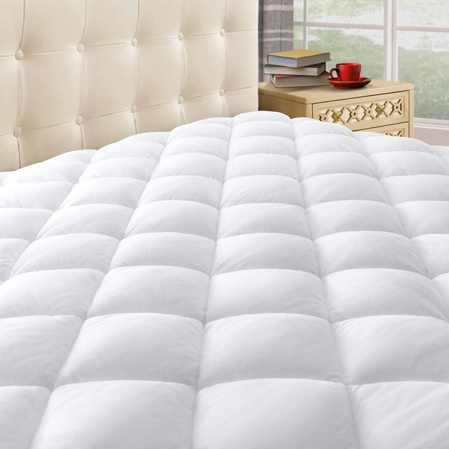 

King Quilted Mattr Pad Cover With Deep Pocket (8""-21""), Cooling Soft Pillowtop Mattr Cover, Down Alternative Mattr Protector