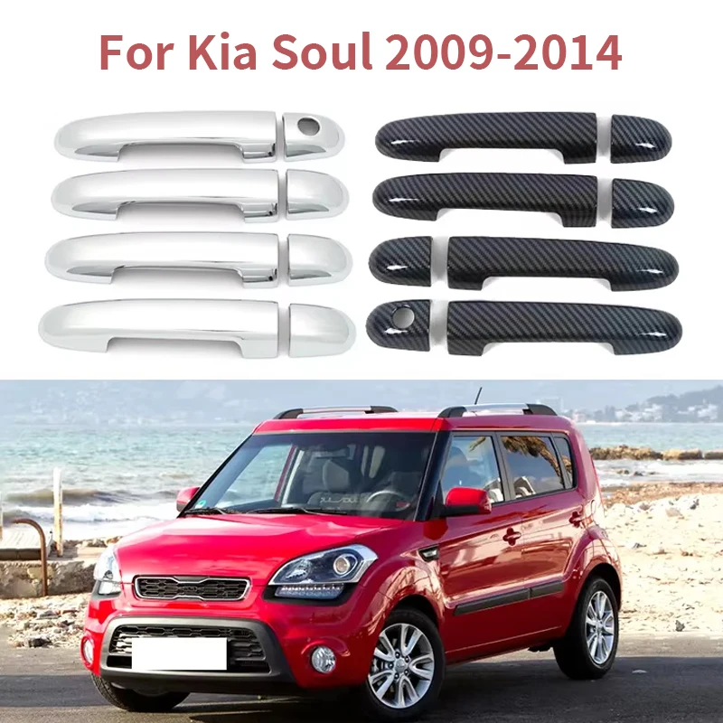 

For Kia Soul 2009-2014 ABS Chrome Carbon Black Covered Door Handle Decorations Sticker Car Style Accessories