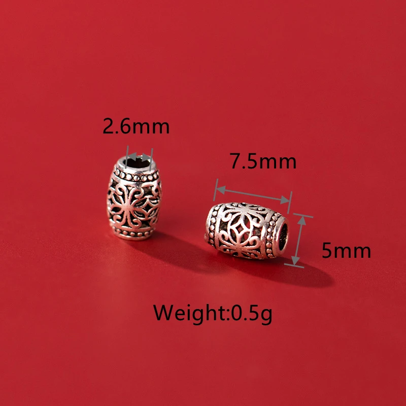 100% Real Sterling 925 Silver Through-hole Septal Beads Charm Hollow Flower Diy Material Accessory For Bracelet Necklace T0527