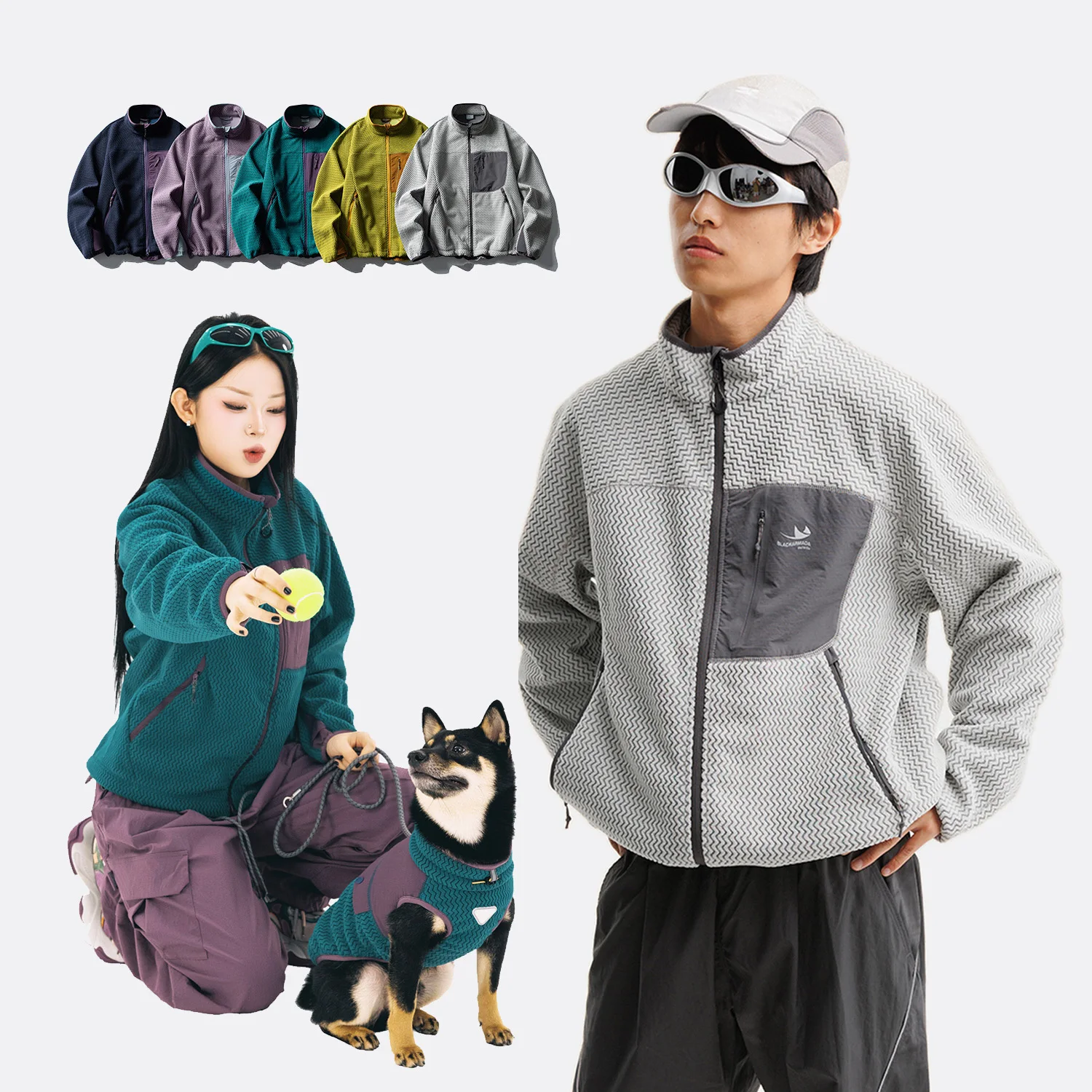 Wool Coat Peacoat - Autumn Winter Polar Fleece Wavy Stripes