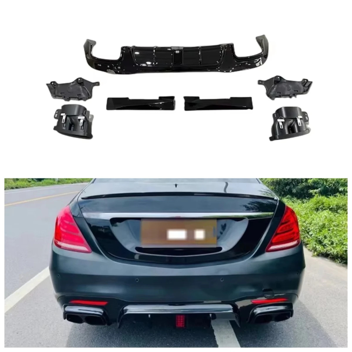 

Wholesale BRS Style Car Rear Bumper Diffuser With Tips for W222 2018-2022