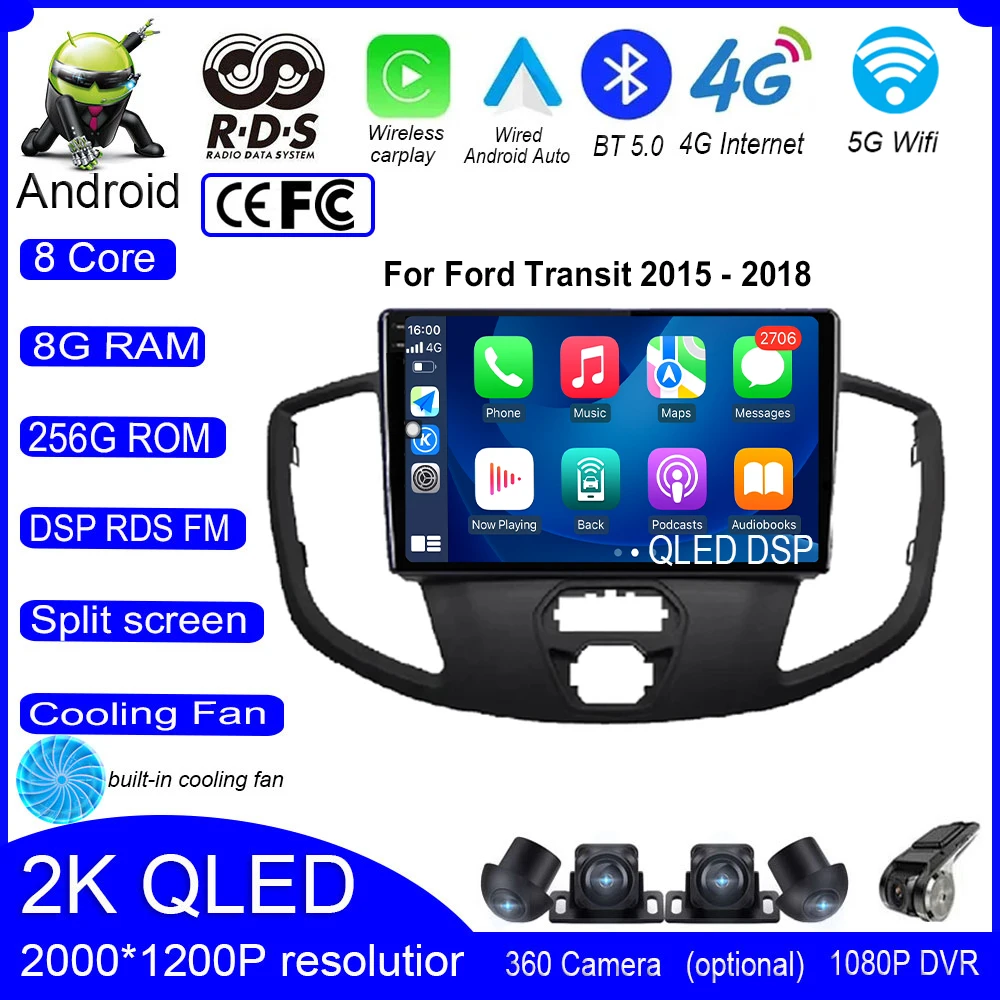 

DSP Android 14 For Ford Transit 2015 2016 2017 2018 9" Car Player Auto Radios Android Auto Audio GPS Stereo Auto Radio Carplay