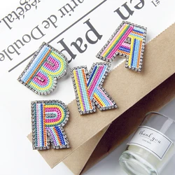 New Colorful Rhinestone Pin Brooch Beaded Letters Patches Alphabet Embroidered Beads Applique Diy Self Adhesive
