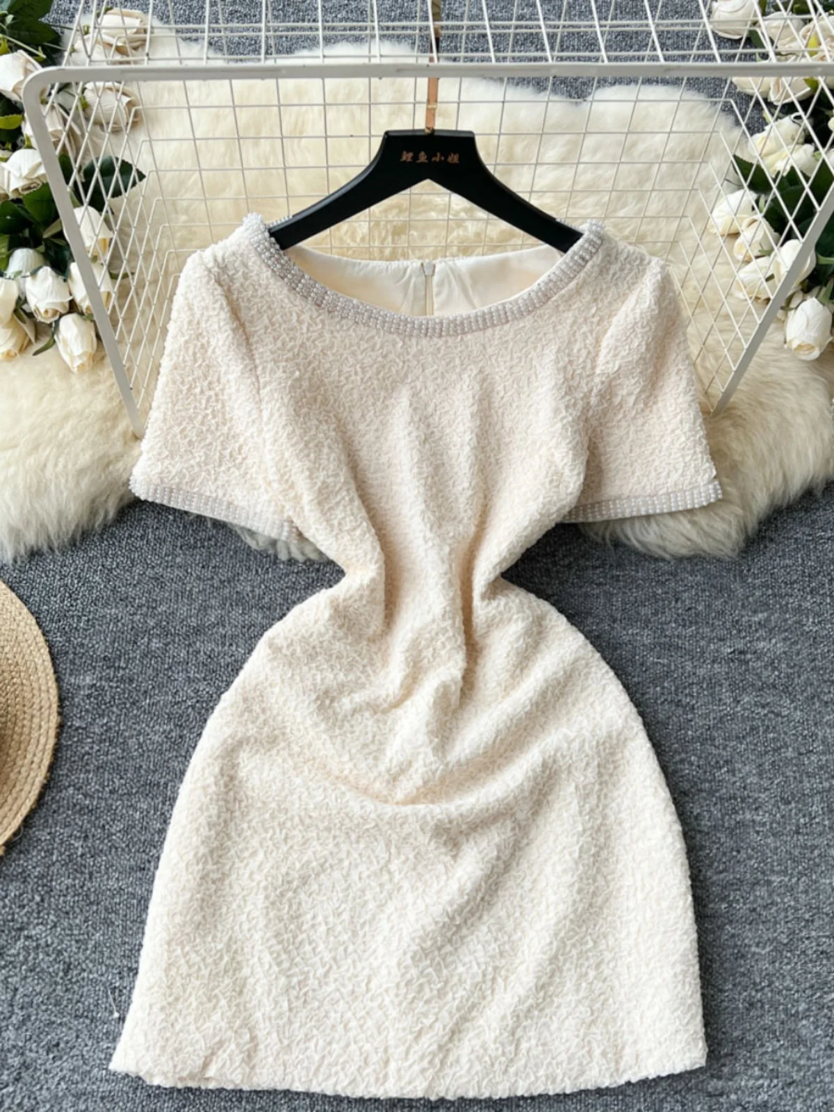 Ele ort Sve rotondo Ne Perline ricamate Vita alta Texture Sensation Dr Coreano Sle Pendolarismo Gonna a trapezio a vita alta