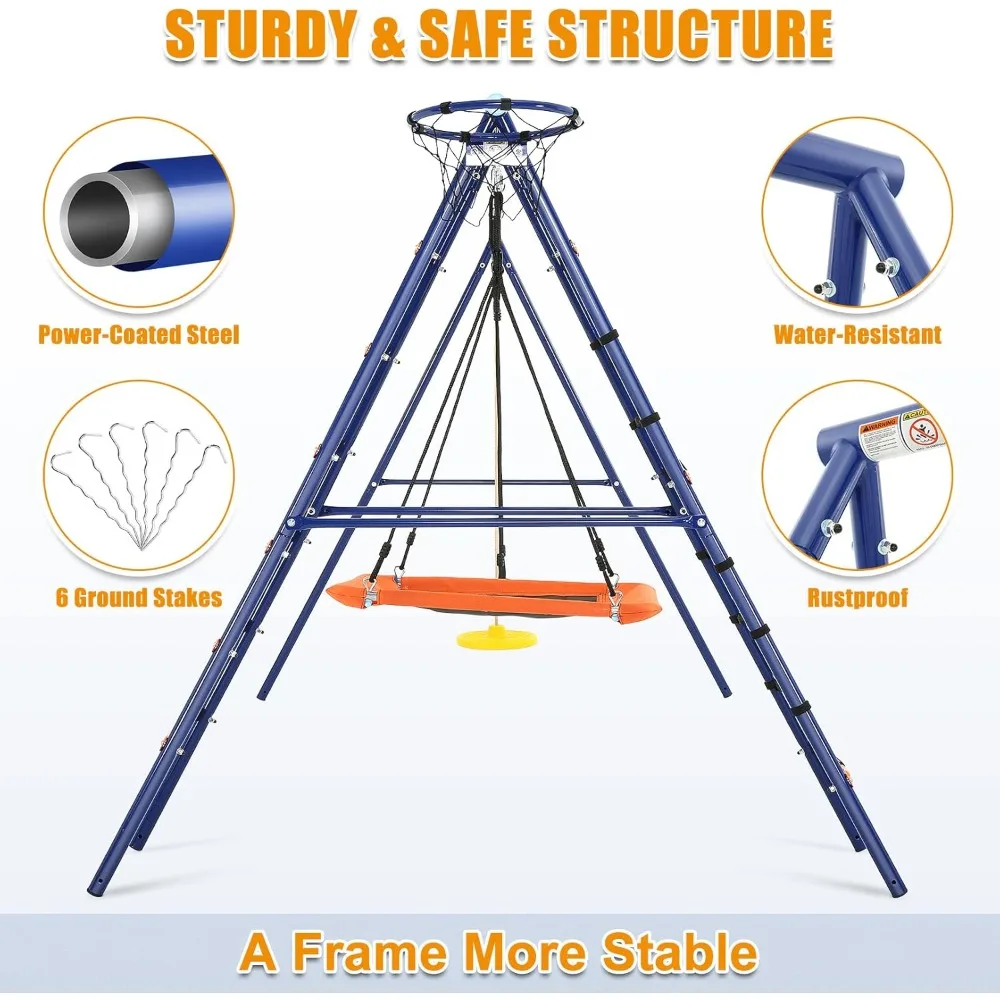 مجموعة أرجوحة للفناء الخلفي - مجموعات ملعب 6 في 1 شديدة التحمل 550 رطل ترقية أرجوحة الصحن للأطفال في الهواء الطلق حامل أرجوحة معدني