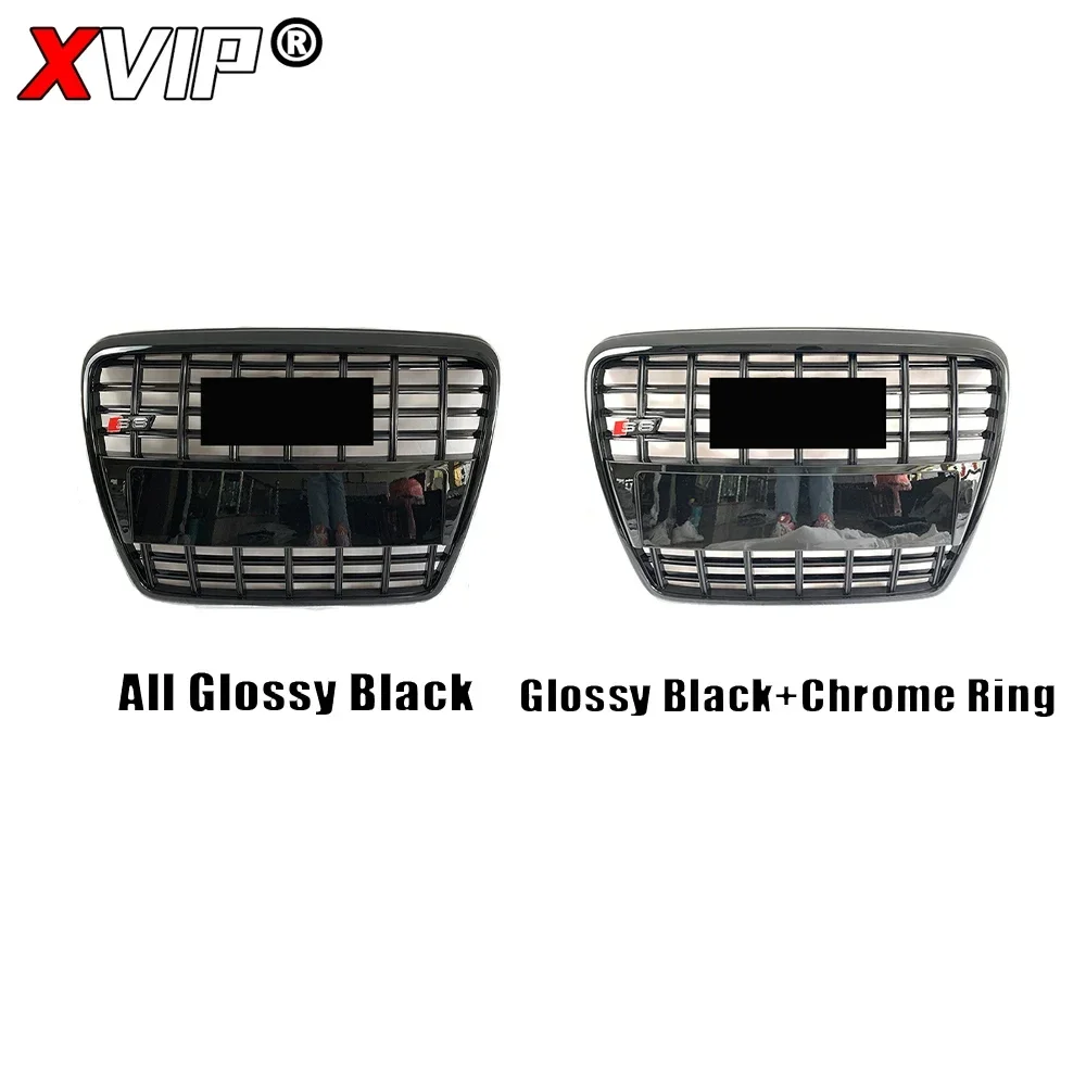 XVIP S6 Style Front Bumper Grille All Glossy Black Trim Grill Fit For Audi A6 S6 C6 2005-2011 High Quality ABS Upper Grilles