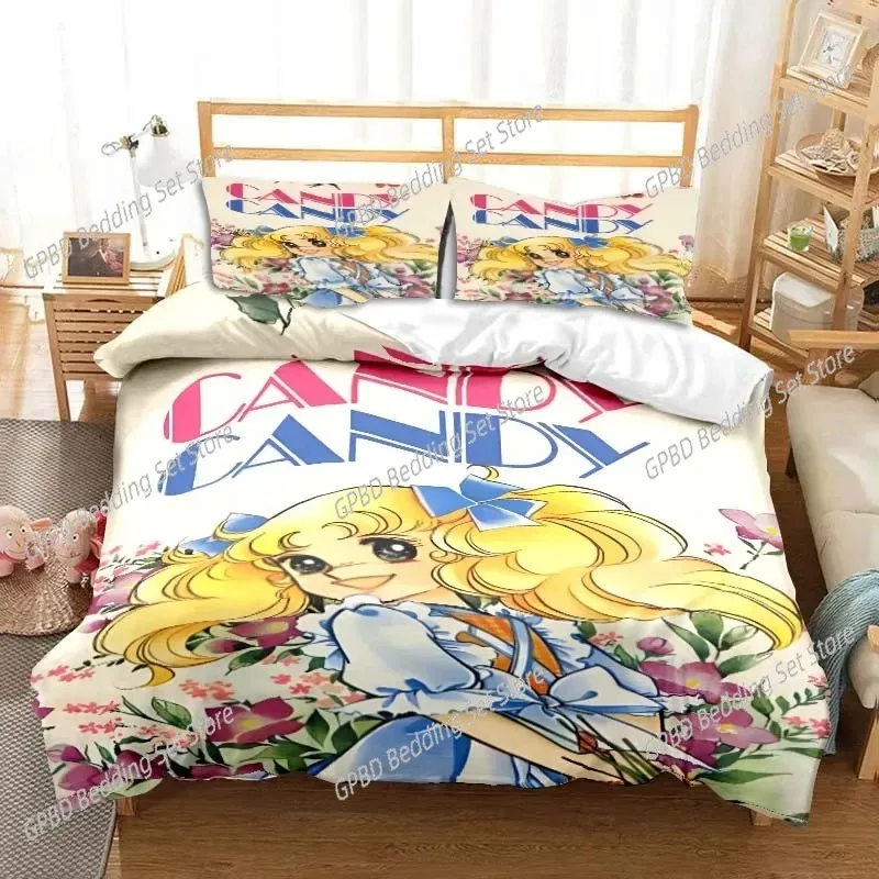 

3D Print Manga Candy Cute Cartoon Bedding Set Double Twin King Duvet Cover Comforter Pillowcase Boys Girls Adults Bedroom