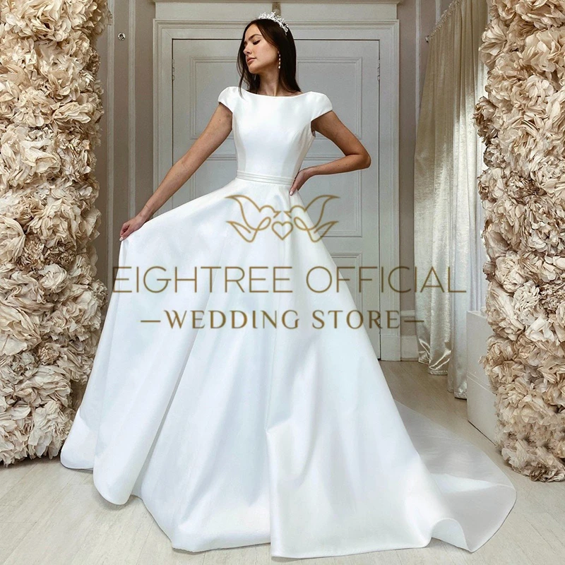 Vestidos de casamento Eightree-Bobo A-Line para mulheres, manga branca simples, vestido nupcial para festa, casamento na praia, vestidos de baile, tamanho personalizado 2024