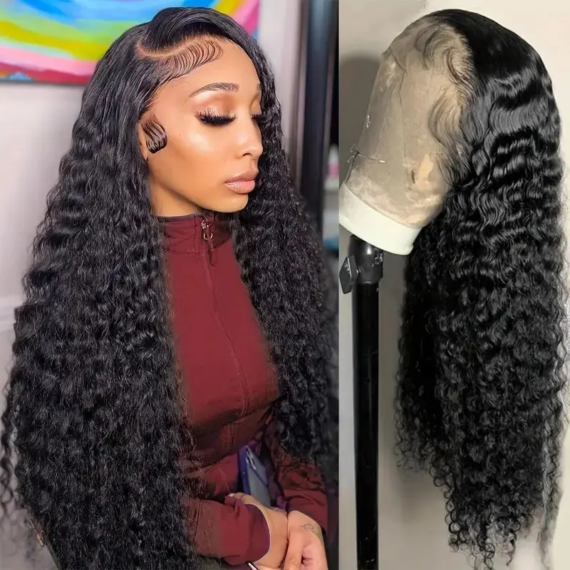 Rosabeauty Nature Color Glueless Ready To Go 5X5 Closure Pre Cut Curly Lace Wig Human Hair Deep Wave Front Frontal Wig For Women