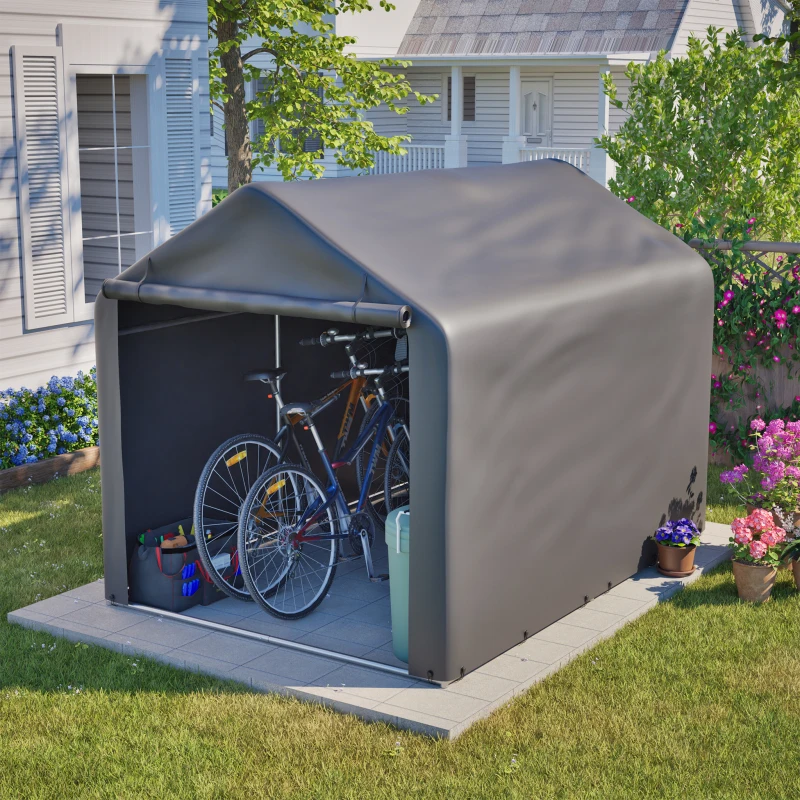 160x220x165cm - Garage pour vélos avec porte à enroulement - Abri extérieur en PE - Idéal pour jardin, terrasse et cour - Abri de rangement multi-usages