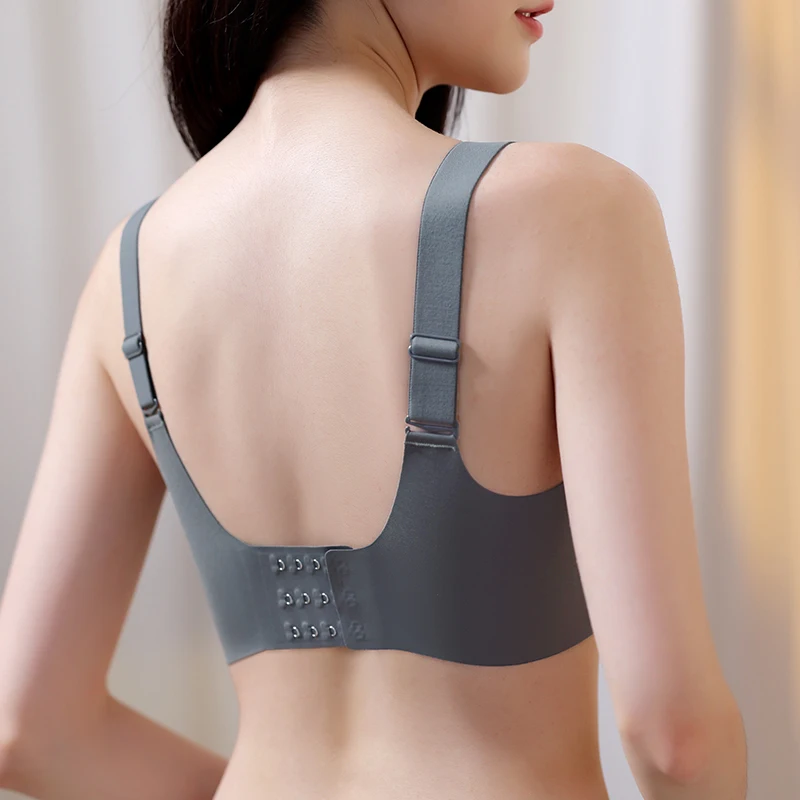 Copa semifija, ropa interior Sexy con cuadrados de encaje para mujer, sujetador cómodo sin anillo de acero con soporte para mujer