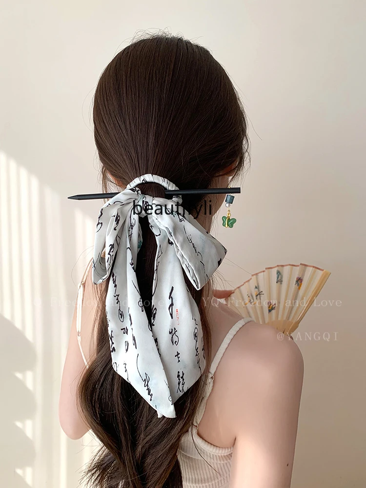 

the Thousand Character Classic Bow Ribbon Hairpin Horse-Face Skirt Hanfu Ancient Style Updo Hairpin Headdress Accessories