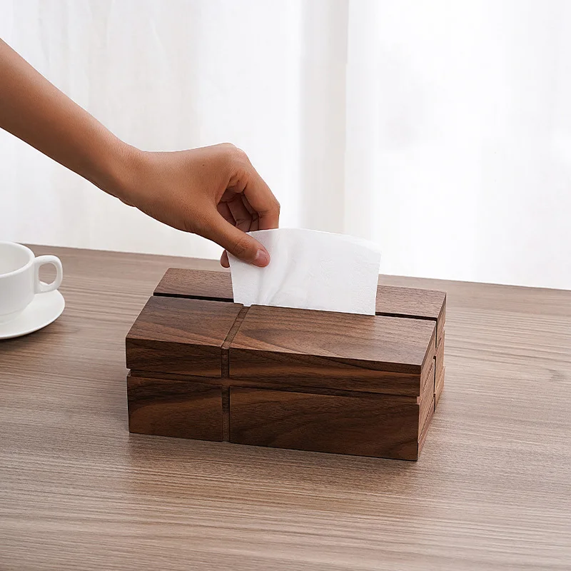Wooden Tissue Box Solid Wood Desktop Walnut Paper Box Napkin Holder Tabletop Ornament Face Towel Storage Container Home Decor