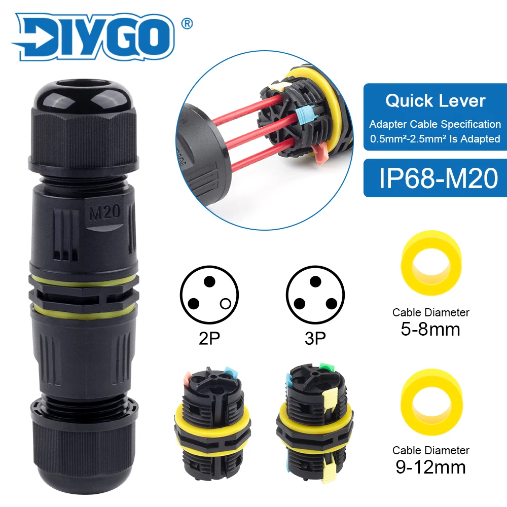 IP68 M20 Waterproof Outdoor With Lever Quick insertion Wire Connector 2/3 Pin Wiring Terminal For Electrical Light Junction Box