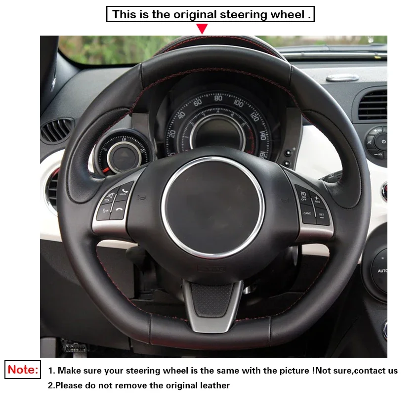 Black Faux Leather Car Steering Wheel Cover For Fiat 500 500C (GQ/S) 2013-2015 Abarth 500 500C 595 595C 2008-2016