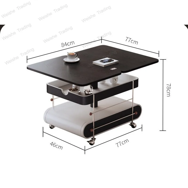 All solid wood movable coffee table Italian minimalist living room sofa side table lifting side cabinet foldable trolley