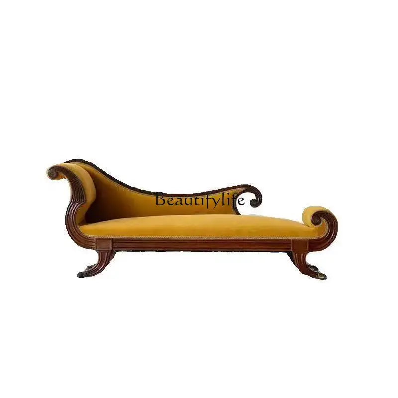 

French retro solid wood carving flower concubine chair fabric bedroom concubine sofa