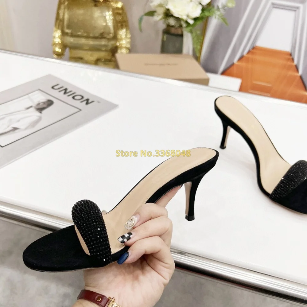 

Round Toe Slip On Slides Stiletto Thin High Heel Runway Dress Women Shoes Real Picture Top Quality Fashion Dress Shoes