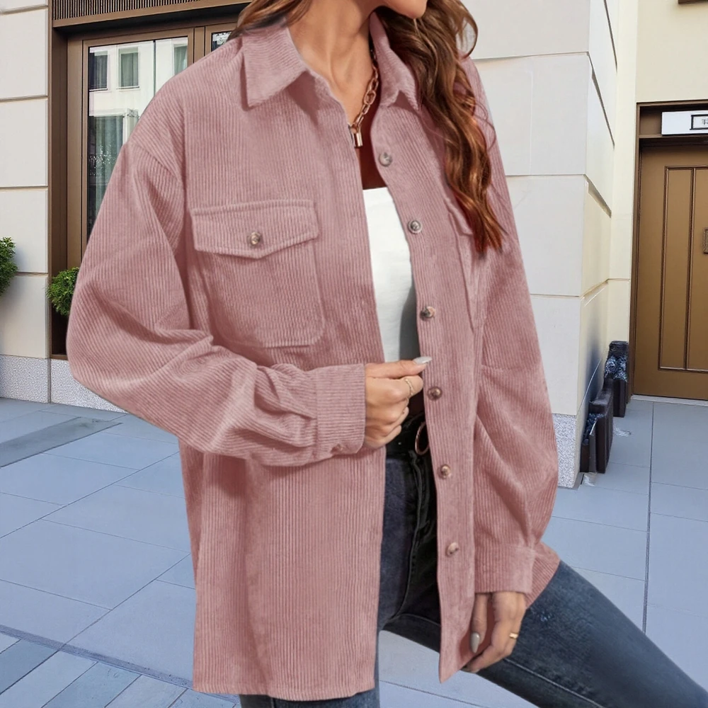 

Женские удобные всесезонные рубашки 2025 года, однотонные рубашки свободного покроя с длинными рукавами и лацканами на пуговицах