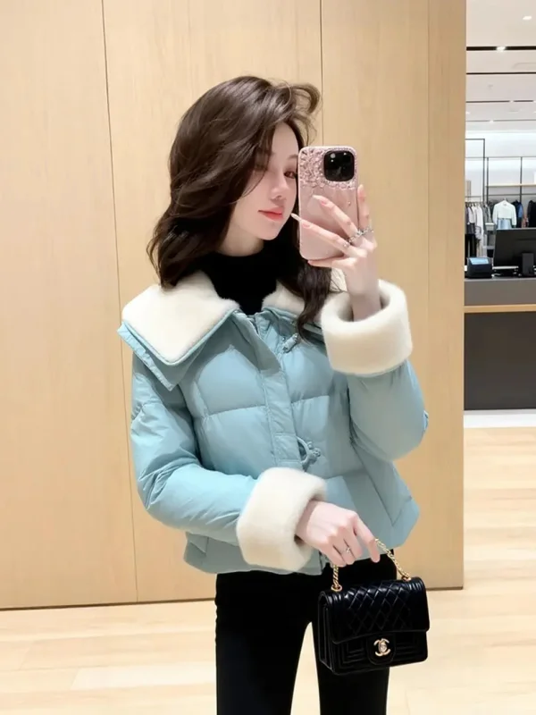 

Sli Winter Coat Faionable Younger Small Fraance Sle Blue Fur Collar Cotton Insert Thiened Korean Loose Fit Zipper